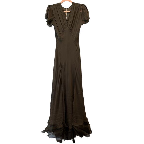 Morgane Le Fay Dark Green Silk Boho Steampunk Fairy Goddess Tiered Maxi Dress S - Picture 8 of 13